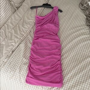 Elegant Mesh Pink One-Shoulder Dress